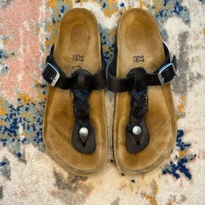 Birkenstock Gizeh Braided Oiled Leather Sandal Black Size 37/US 6-6.5
